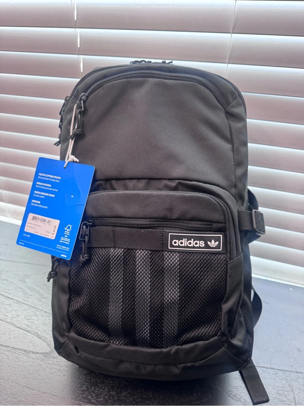 adidas Black Backpack with Front Mesh Pocket